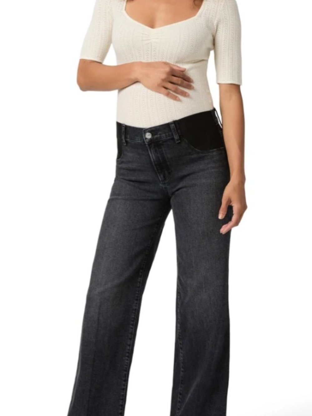 Paige Anessa 31" High Rise Wide Leg Maternity Jeans in Viper Black Size 26 EUC